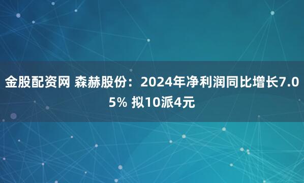 金股配资网 森赫股份：2024年净利润同比增长7.05% 拟10派4元