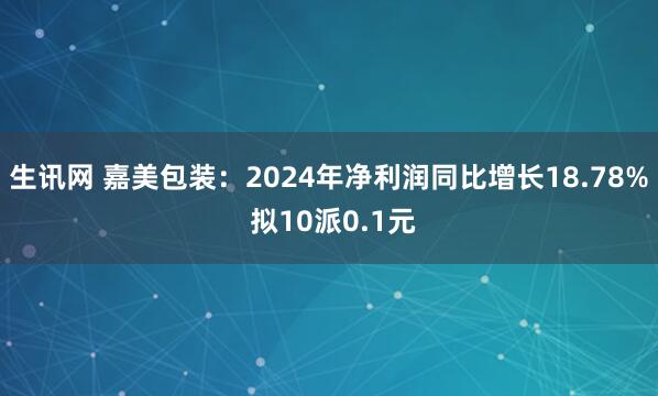 生讯网 嘉美包装：2024年净利润同比增长18.78% 拟10派0.1元
